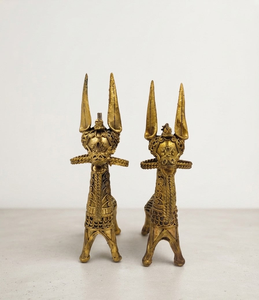 Handcrafted Dokra Brass Tribal Horse Figurine (Set of 2)