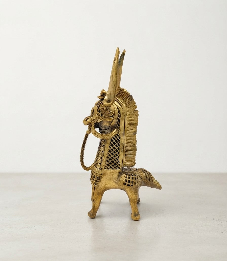 Handcrafted Dokra Brass Tribal Horse Figurine (Set of 2)
