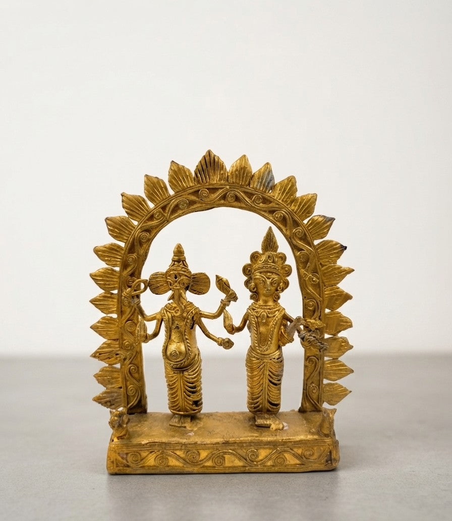 Handcrafted Dokra Brass Lakshmi Ganesha Idol with Arch