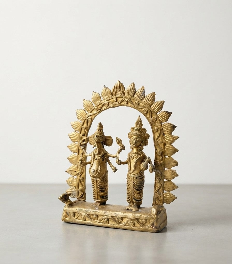 Handcrafted Dokra Brass Lakshmi Ganesha Idol with Arch