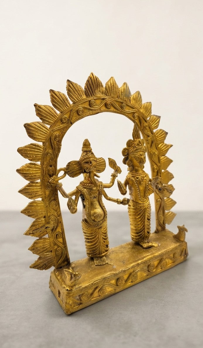 Handcrafted Dokra Brass Lakshmi Ganesha Idol with Arch