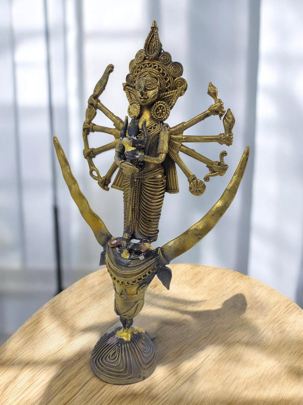 Handcrafted Dokra Singhavahini  Mahishasura Mardini Maa Durga Idol (10 Inches)