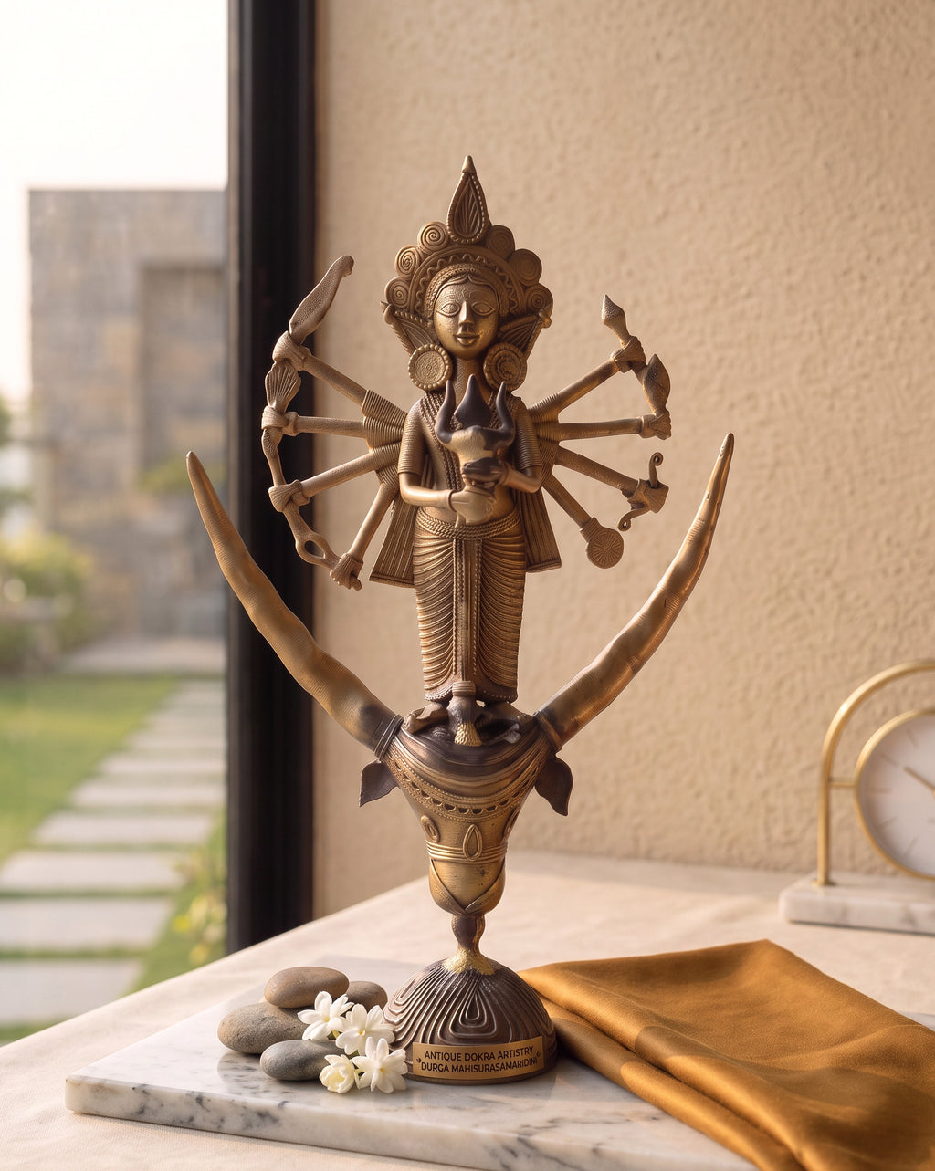 Handcrafted Dokra Singhavahini  Mahishasura Mardini Maa Durga Idol (10 Inches)