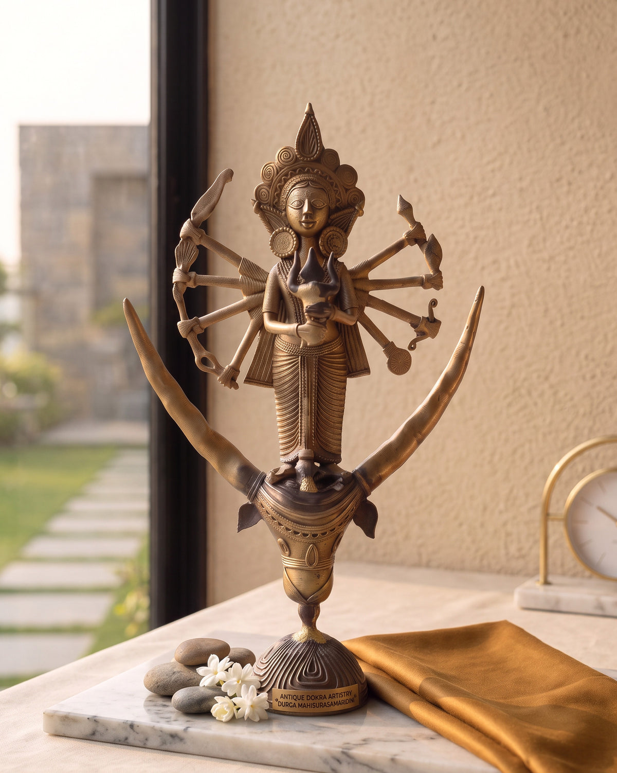 Handcrafted Dokra Singhavahini  Mahishasura Mardini Maa Durga Idol (10 Inches)