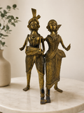 Handcrafted Dokra Brass Tribal Musician Couple Statue
