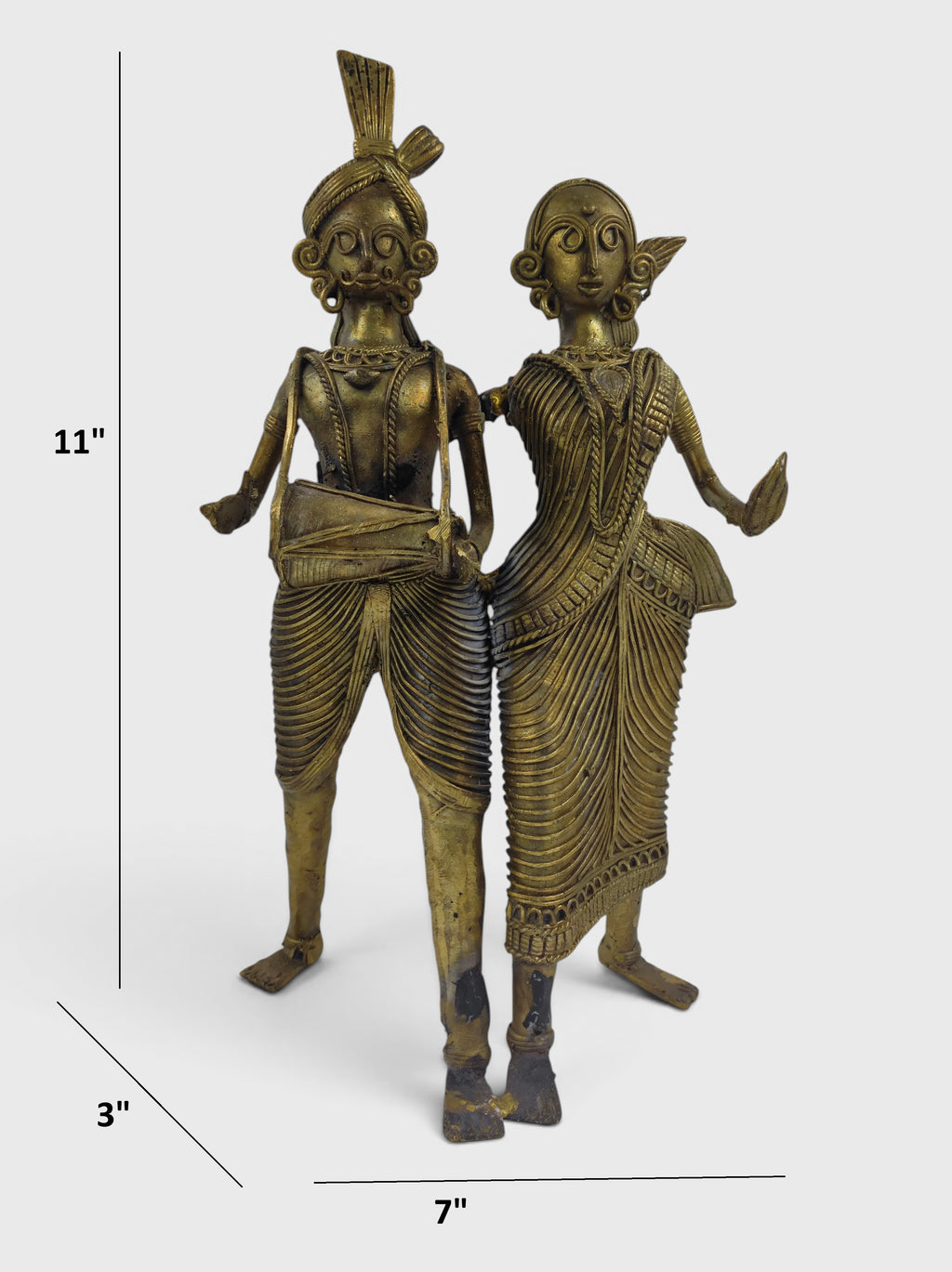Handcrafted Dokra Brass Tribal Musician Couple Statue