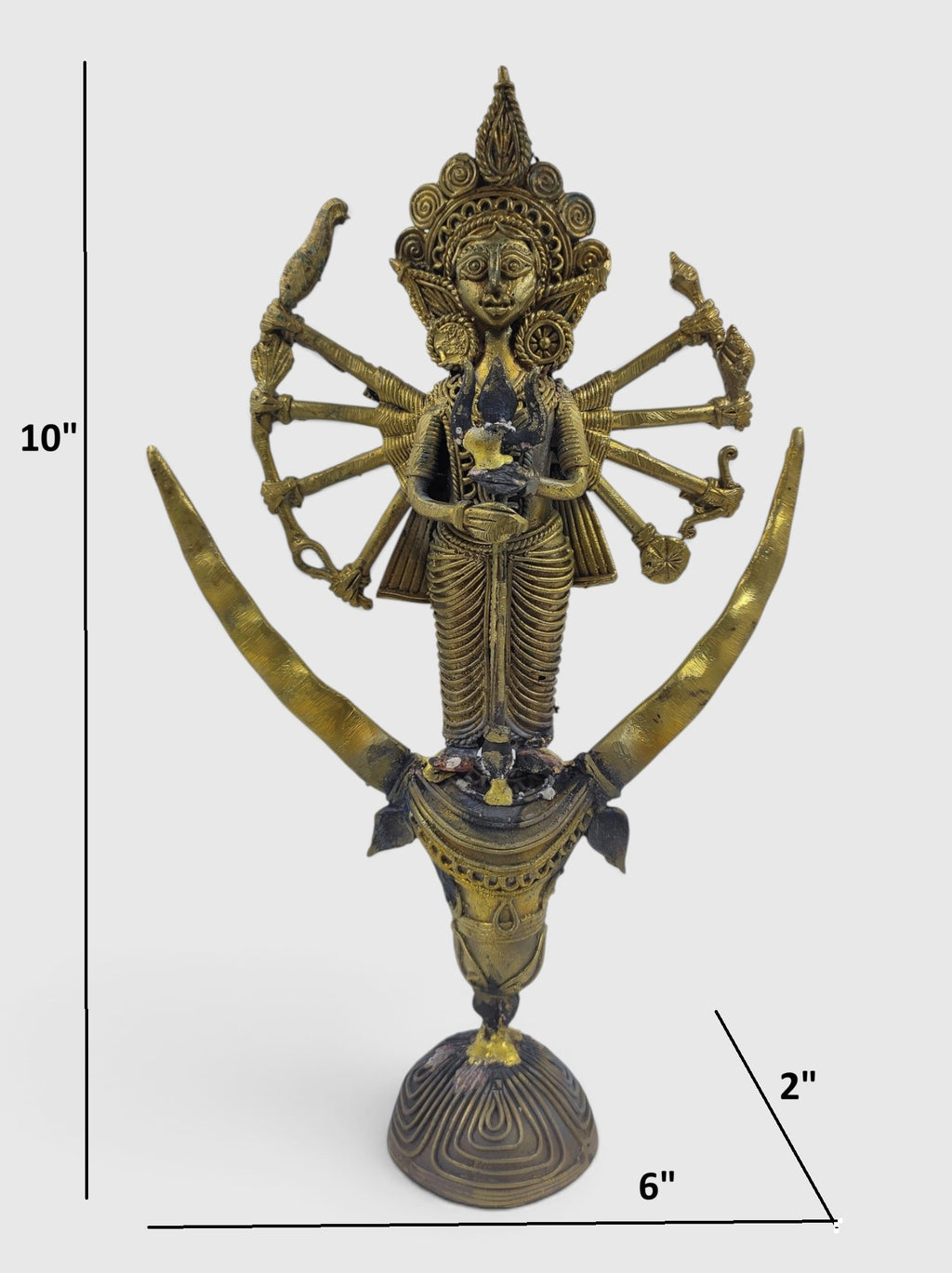 Handcrafted Dokra Singhavahini  Mahishasura Mardini Maa Durga Idol (10 Inches)