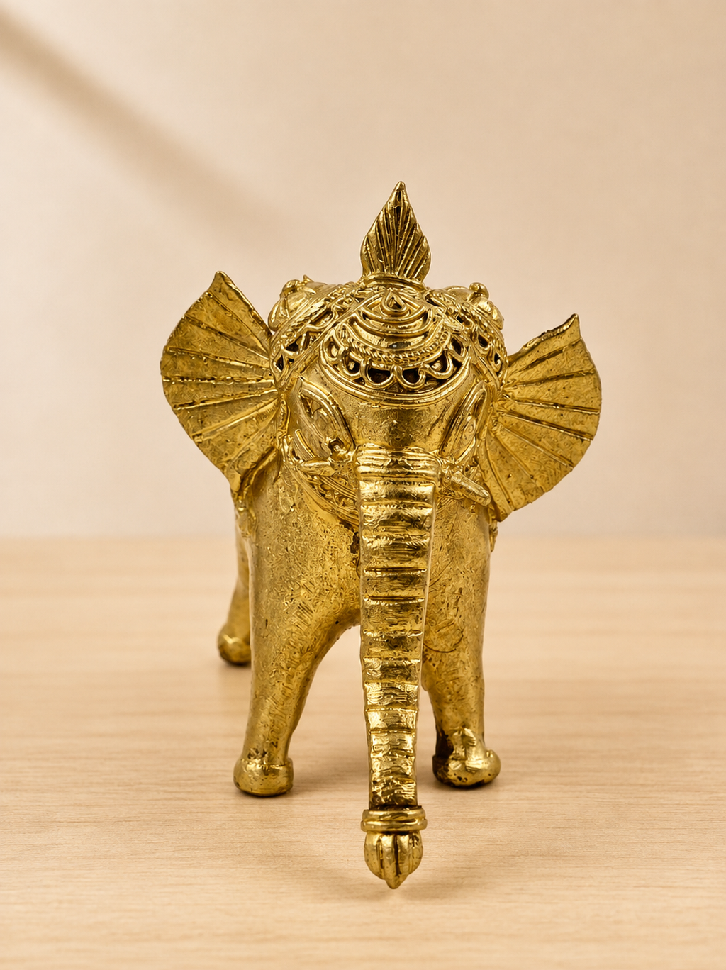 Handcrafted Dokra Brass Royal Elephant Figurine with Jaali Filigree Work