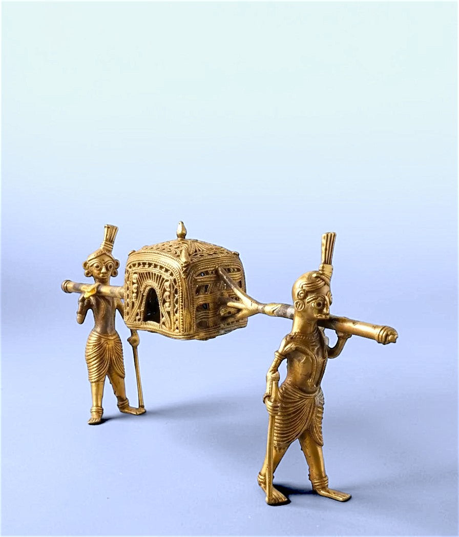 Handcrafted Dokra Brass Traditional Palki / Palanquin with Bearers Showpiece