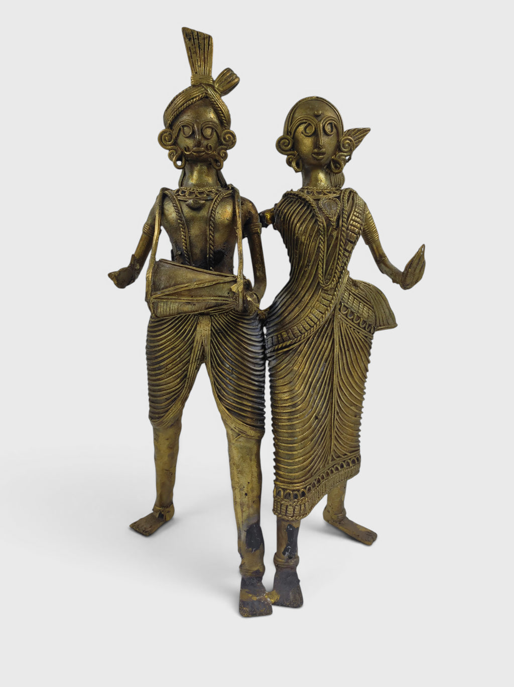 Handcrafted Dokra Brass Tribal Musician Couple Statue