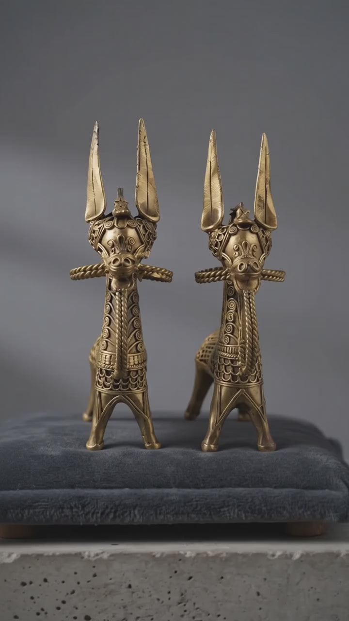 Handcrafted Dokra Brass Tribal Horse Figurine (Set of 2)
